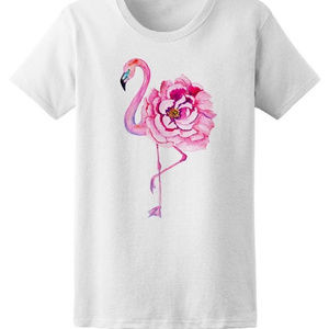 Pink Flamingo With Flower Body Women's Tee Shirt